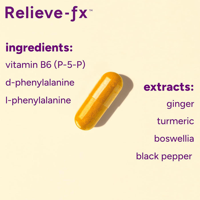 Relieve-fx™ DLPA Boswellia Turmeric and Ginger Supplement, Stress Relief, Heart, Digestion, Muscle Cramp, Joint, Inflammation Health, Vitamin B6 P5P, Boswellic Acid, Curcumin with Black Pepper - 90ct