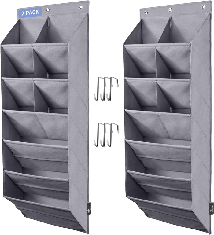 FENTEC 1 Pack Over-the-Door-Shoe-Organizers, Hanging Organizers with Large Pocket Shoe Holder Hanging Shoe Rack for Closet Shoe Organizer for Wall, Over Door Organizer with 15 Pockets Gray