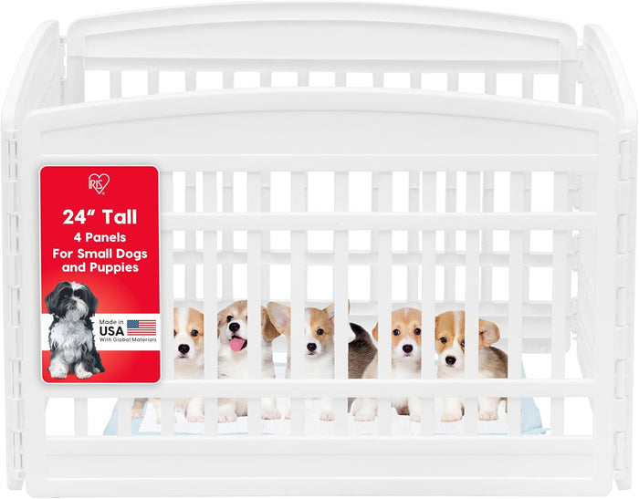 IRIS USA 24" 4-Panel Puppy Playpen, 35 x 35 x 24, Puppy Fence, Dog Playpen, Dog Play Pen Indoors, Pet Fence, Puppies/Small Dogs, White