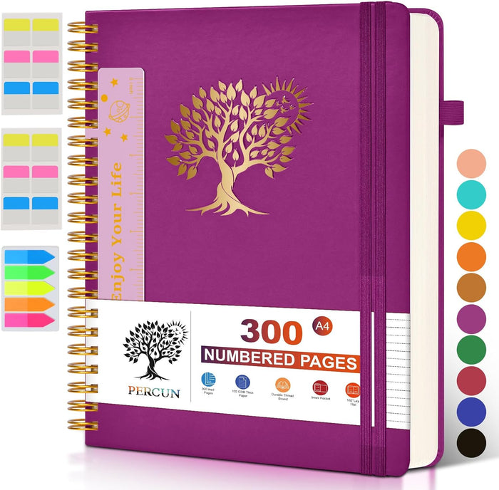 Spiral Notebook Journal for Women Men, 300 Numbered Lined Pages, College Ruled, A5 Hardcover Spiral Bound Notebook for School, Work, Note Taking Writing, Leather Spiral Journal Medium 5.9"x8.5"