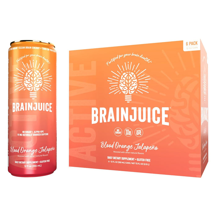 Brainjuice Brain Health Support Drink for Energy & Focus, Vitamin C, B5, B6 & B12, L Theanine, Alpha GPC & Natural Caffeine From Green Tea, Vegan, Gluten Free, Strawberry Lemonade, 12 Oz Can, 6 Pack