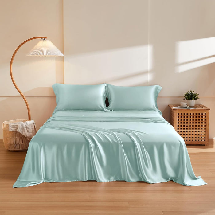 THXSILK Silk Sheet Set 4Pcs, 6A+ Top Grade 100% Natural Mulberry Silk Bed Sheets Luxury Bedding Sets Ultra Soft Durable, 1 Fitted Sheet, 1 Flat Sheet and 2 Pillow Shams (Queen, Pearl White)