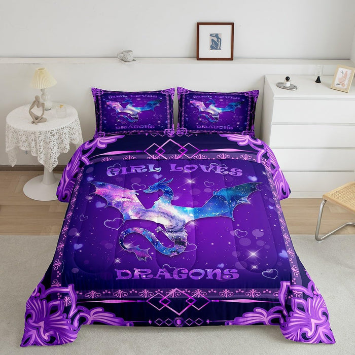 Feelyou Kids Boho Dragon Comforter Set Queen Size, Black Dragon Bedding Set Sun and Moon Duvet Insert Boys Girls Wildlife Teens Bedroom Decor Bed Set 3Pcs