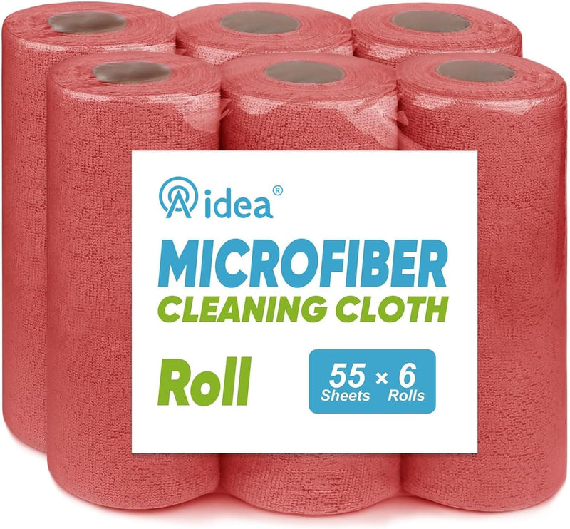 AIDEA Microfiber Cleaning Cloth Roll, Blue Shop Towels 55 Sheets Washable, Microfiber Towels for Cars, Blue Rags Reusable Paper Towel for Automotive, Workshop, House, Kitchen, Cleaning Supplies11×9"