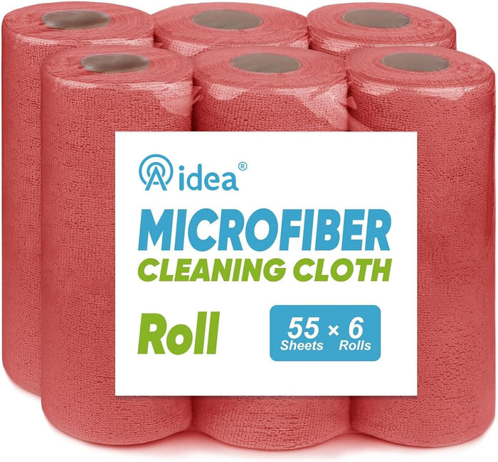 AIDEA Microfiber Cleaning Cloth Roll, Blue Shop Towels 55 Sheets Washable, Microfiber Towels for Cars, Blue Rags Reusable Paper Towel for Automotive, Workshop, House, Kitchen, Cleaning Supplies11×9"