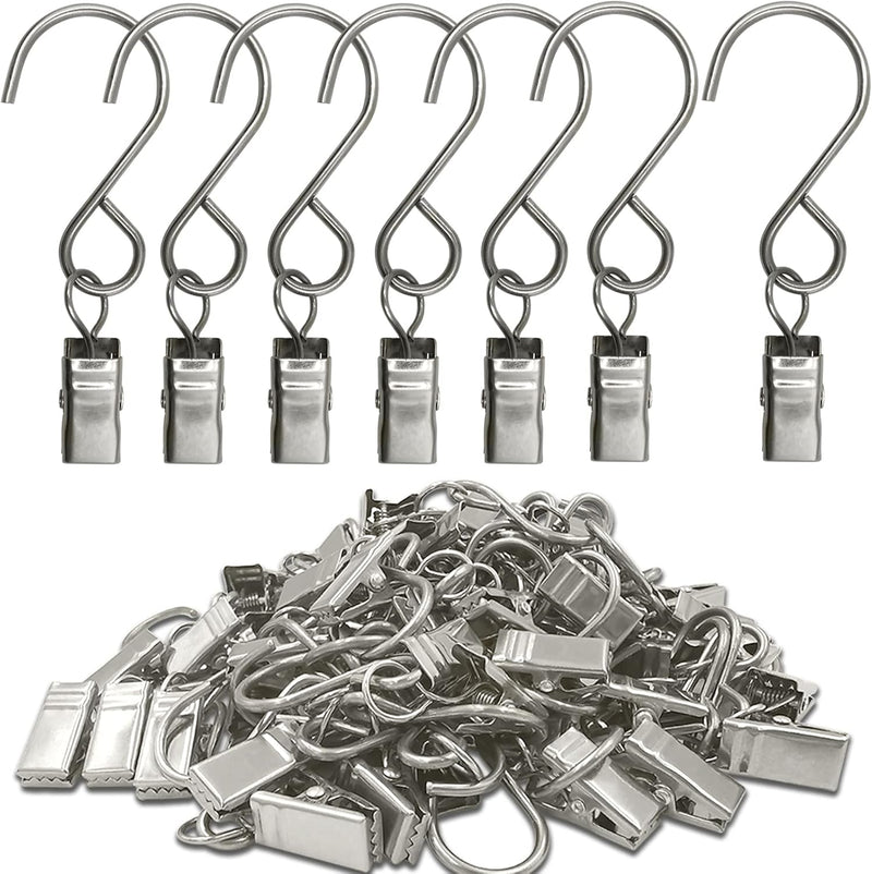 Stainless Steel S Hooks Curtain Clips, 50 Pack Hanging Party Lights Clips Hangers Gutter Photo, Art Craft Display, 2.4 Inch Long, Black