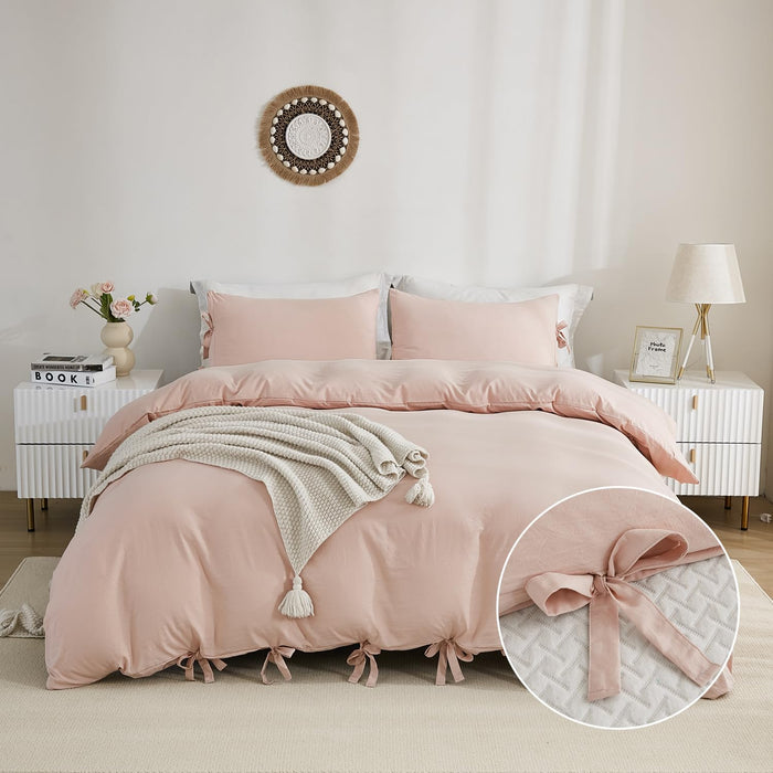 annadaif Duvet Cover Queen Size Sage Green, 3 Pieces Soft Washed Microfiber Duvet Cover Set, Comforter Cover with Bowknot Bow Tie (1 Duvet Cover 90x90 Inch, 2 Pillowcases) Easy Care Bedding Set