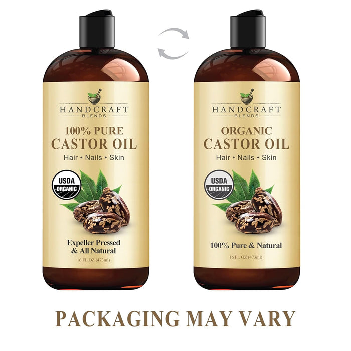 Handcraft Blends Organic Castor Oil - 16 Fl Oz - 100% Pure and Natural - Premium Grade Carrier Oil for Hair Growth, Eyelashes and Eyebrows - Hair and Body - Expeller-Pressed & Hexane-Free