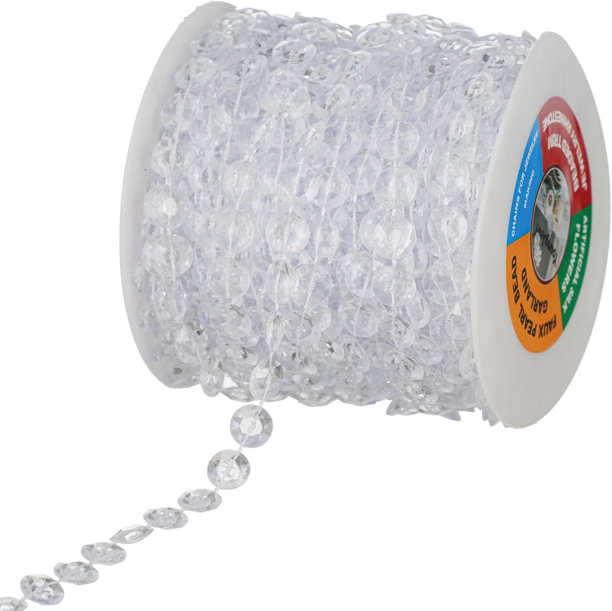 33 Feet Crystal Garland Christmas Clear Iridescent Crystal Bead Rolls and Gold Bead Garland Twist Bead String for Christmas Tree Wedding Party Decoration