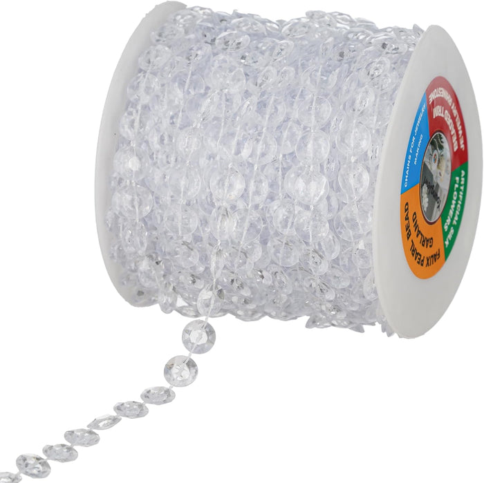 33 Feet Crystal Garland Christmas Clear Iridescent Crystal Bead Rolls and Gold Bead Garland Twist Bead String for Christmas Tree Wedding Party Decoration
