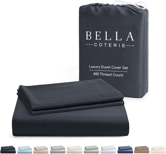 Bella Coterie Luxury Bamboo Viscose Queen Size Duvet Cover Set | 100% Organically Grown | Corner Ties | Ultra Soft | Cooling | Two Pillow Shams | 90 x 94 | No Insert [Coastal Blue]