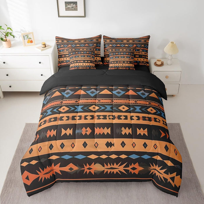 Feelyou Bohemian Bed Set For Kids Boys Girls Twin Size Geometric Striped 7 Pieces Beeding Set Ultra Soft Native American Design Boho Bed in a Bag with Comforter, Sheets, Pillowcases Western Room Decor
