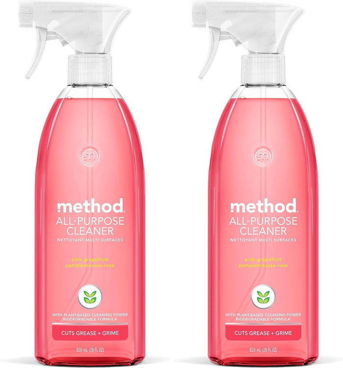 Method All-Purpose Cleaner Spray, Pink Grapefruit, Plant-Based and Biodegradable Formula Perfect for Most Counters, Tiles and More, 28 Fl Oz, (Pack of 4)