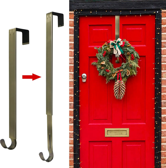GP Life Wreath Hanger for Front Door, Adjustable from 15 to 25 Inches Hanger, 20 lbs Larger Door Upgrade Christmas Fall Wreaths Decorations Hook (Black)