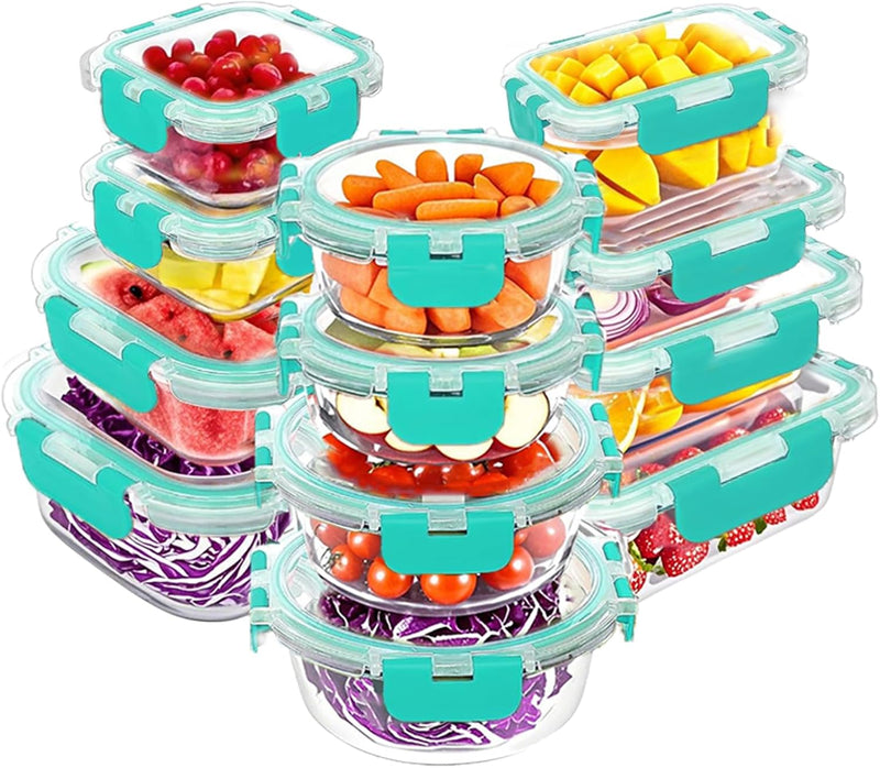 VERONES 12 Packs Glass Food Storage Containers Set, Airtight Glass Lunch Containers, Glass Meal Prep Containers with Lids,Exclusive of BPA, for Microwave, Oven, Freezer & Dishwasher Friendly,Grey