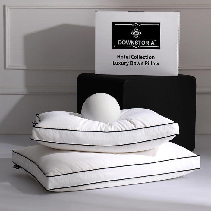 Feather Down Pillows King Size Set of 2 with Gusset, Luxury Hotel Collection Bed Pillow 2 Pack, Down Surrounded Pillows for Sleeping, Soft Fluffy for Side, Back Sleepers 20x36 in.