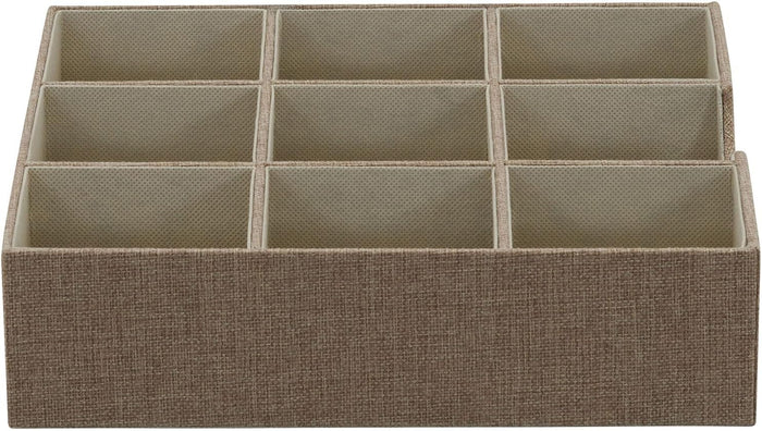 Household Essentials Brown 723-1 Deep 9 Section Drawer Organizer Box for Storage | 12 in x 12 in 3.13