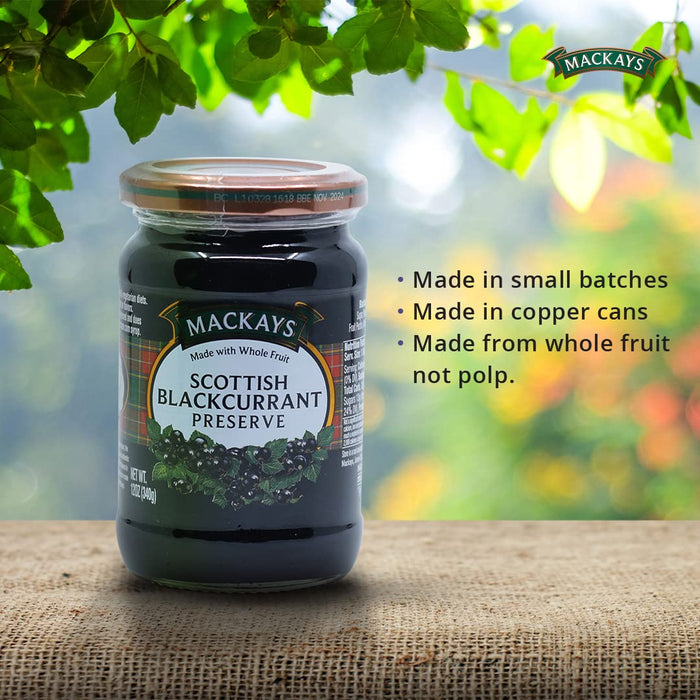 Mackays Scottish Blackcurrant Preserve Jam 340g (Pack of 2)| Imported from Scotland | Made with Whole Fruits | Vegan | Gluten-Free | No Artificial Colors or Preservatives