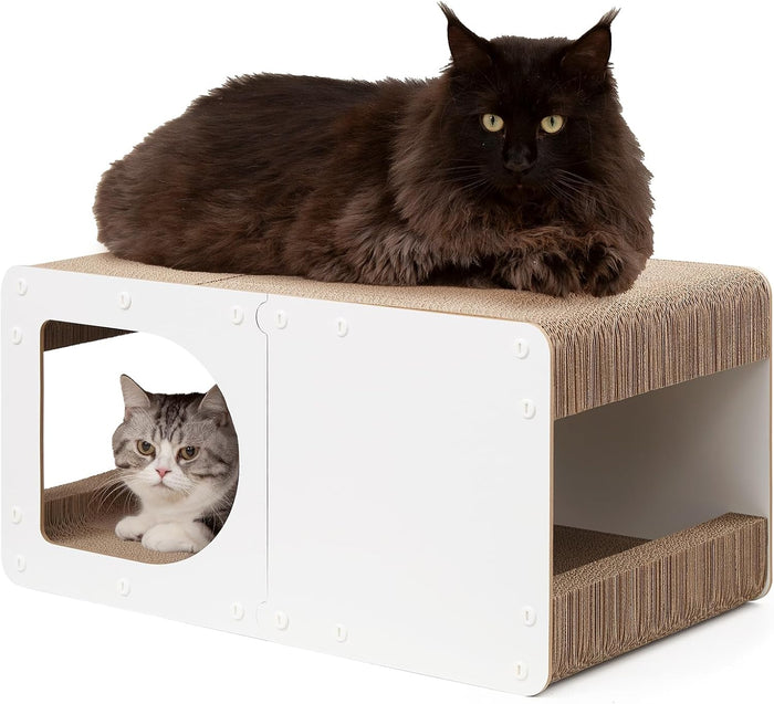 EHEYCIGA Cardboard Cat Scratcher House, 17-Inch Corrugated Cat Scratcher for Indoor Cats, Kitten Scratching Board Pad, Dark Brown