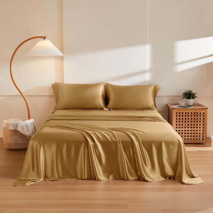 THXSILK Silk Sheet Set 4Pcs, 6A+ Top Grade 100% Natural Mulberry Silk Bed Sheets Luxury Bedding Sets Ultra Soft Durable, 1 Fitted Sheet, 1 Flat Sheet and 2 Pillow Shams (Queen, Pearl White)