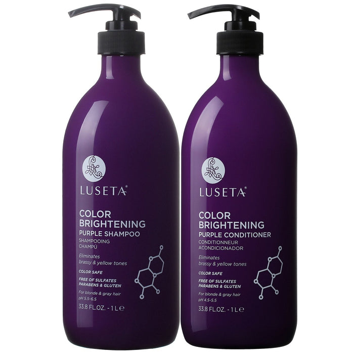 Luseta Blue Shampoo & Conditioner Set - Color Brightening for Brassy and Brunette Treated Hair, Revive Cool Tones, 2x 16.9oz