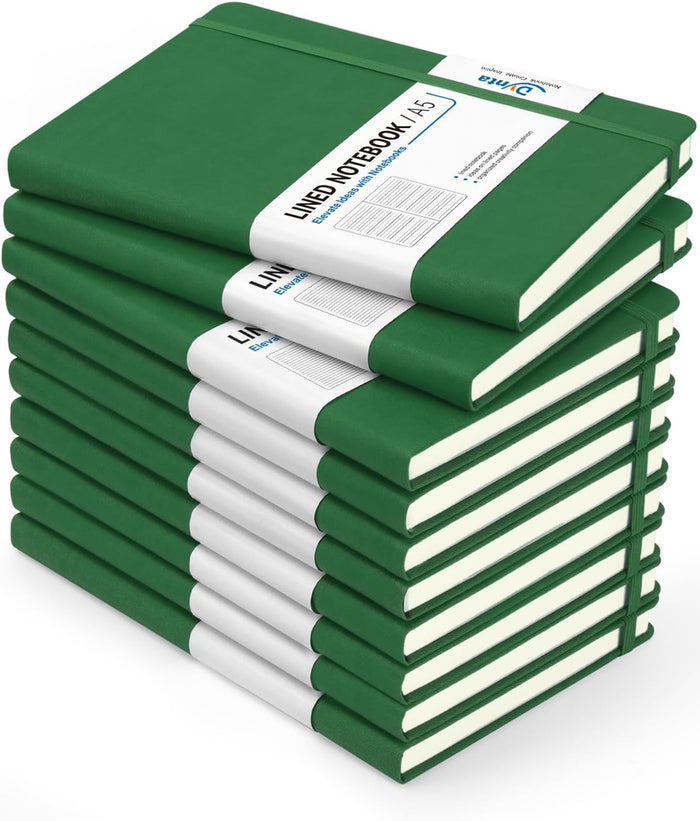 Dynta Hardcover Journal Notebooks, 10 Packs A5 Lined Journals Bulk for Writing 200 Pages/100Sheets, 8.4 x 5.8 inch, 10 Colors Classic Ruled Notebook for Work/Travel/College/Note Taking