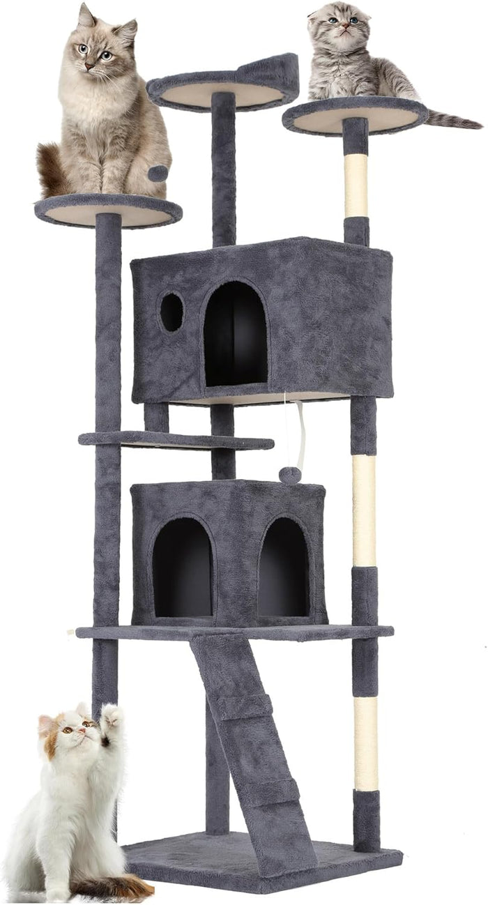 FDW Cat Tree 54in Cat Tower Multi-Level Durable Cat Scratching Post & Cozy Fun Cat Jumping Platform Space Saving Cat Condo Pet Play House for Indoor Cats,Dark Gray