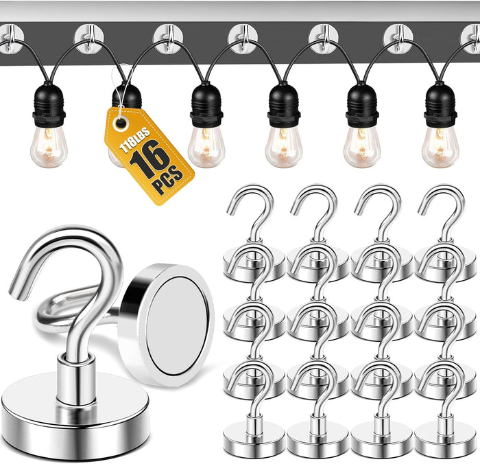 DIYMAG Hooks for Hanging String Lights, 30lbs 2025 Cruise Cabin Ship Essentials N52 Magnetic Hook Heavy Duty Strong Magnets Fridge for Classroom Beach Vacation Kitchen Grills 6 Pack Silver