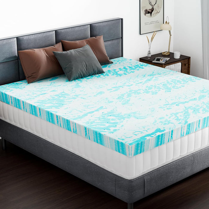 Memory Foam Mattress Topper Queen, 2 Inch Thick Gel Infused Bed Toppers for Queen Size Bed, Soft Mattress Pads for Sleeper Sofa, RV, Camper, CertiPUR-US Certified, Blue