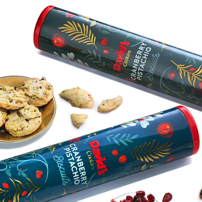 David's Cookies Cranberry Pistachio Biscuits Sweet Sampler Tin - Irresistible Crunch, Snacks And Bakery Treats - Ideal for Snacking And Gifting - Delicious Gourmet Food Gift For All Occasions 9.3oz