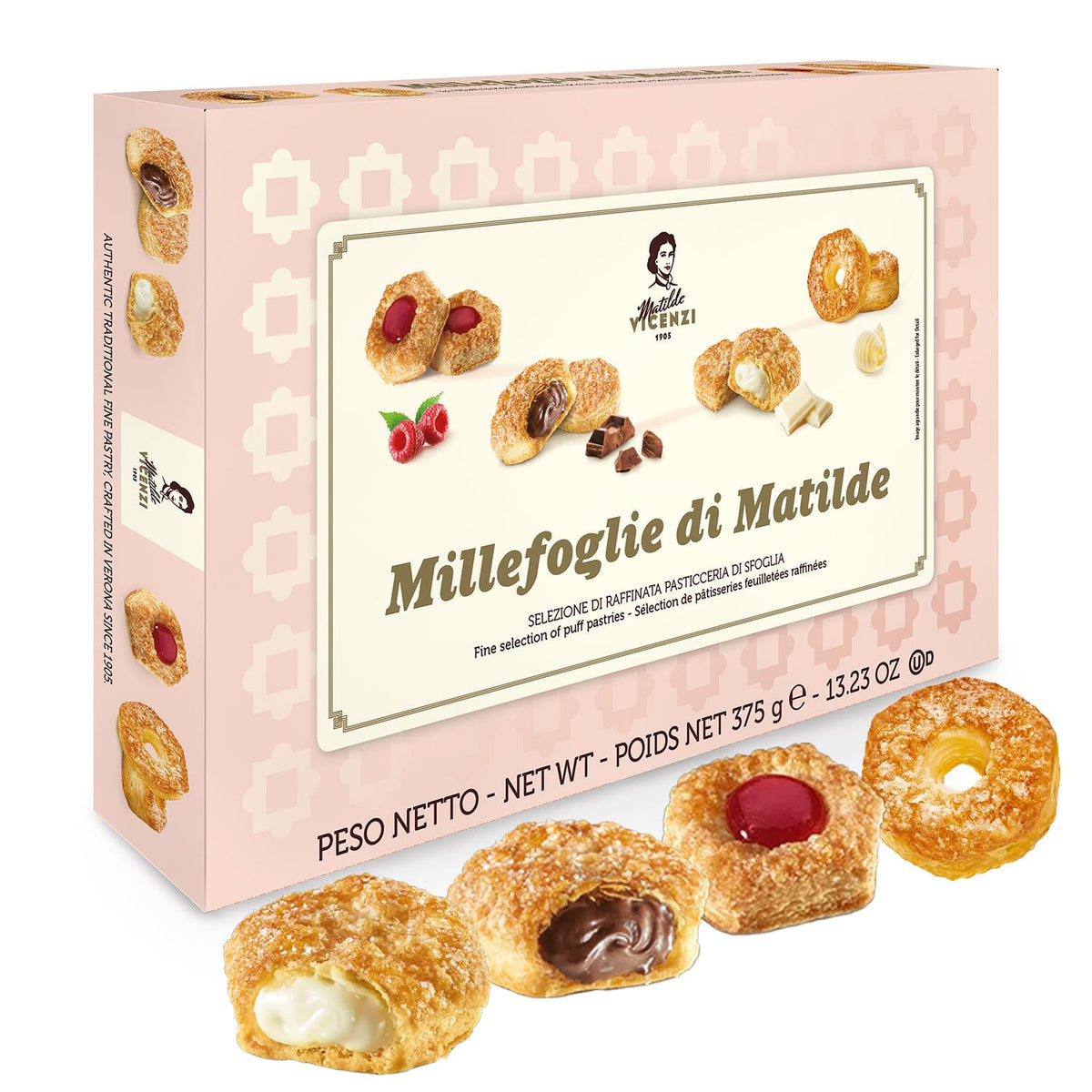 Matilde Vicenzi Millefoglie D'Italia Fine Selection of Italian Pastries - Gourmet Gifts For Thanksgiving, Christmas - Assortment of Vanilla, Apricot, Chocolate, & Raspberry Cookies - 13.76 oz (390g)