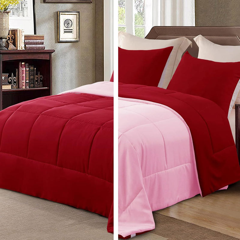 Exclusivo Mezcla Lightweight Reversible Queen Size Comforter Set, Down Alternative Comforter with 2 Pillow Sham, Queen Size Bedding Set for All Seasons, Deep Purple/Lilac