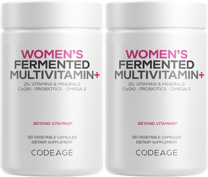 Codeage Women’s Daily Multivitamin, 25+ Vitamins & Minerals, Fermented, Organic Whole Foods, Probiotics Supplement - Vitamin A, B, C, D, E & K, Omega 3, Zinc – Vegan - 120 Capsules