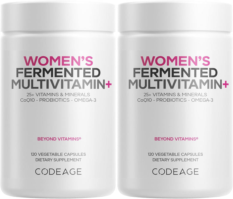 Codeage Women’s Daily Multivitamin, 25+ Vitamins & Minerals, Fermented, Organic Whole Foods, Probiotics Supplement - Vitamin A, B, C, D, E & K, Omega 3, Zinc – Vegan - 120 Capsules