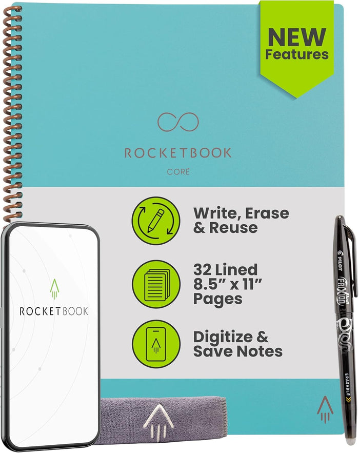 Rocketbook Core Reusable Smart Notebook, Lined Pages For School, Work and Creative Projects, Letter Size 8.5x11, Blue - Premium