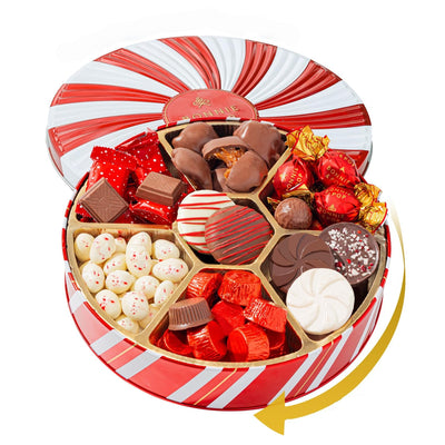 BONNIE AND POP Christmas Gift Basket - Holiday Gifts - Chocolate & Nut Gift Box, Assortment Tray - Birthday, Sympathy, Get Well, Men, Women & Families (Lazy Susan)