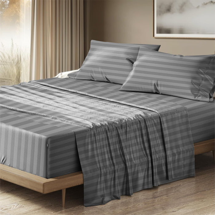 THREAD SPREAD 100% Egyptian Cotton King Size Sheets Set - Luxury 1500 Thread Count Egyptian Cotton Sheets King Size, 17" Deep Pocket, Soft, Cooling Sateen Weave Hotel Quality Bedding Set - Dark Grey