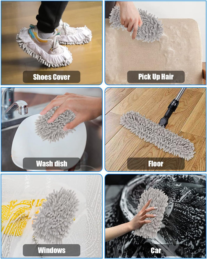 8 Pcs Mop Slippers Socks Floor Cleaning,Microfiber Shoe Covers dust Washable Reusable for Woman Man House Kitchen (Grey)