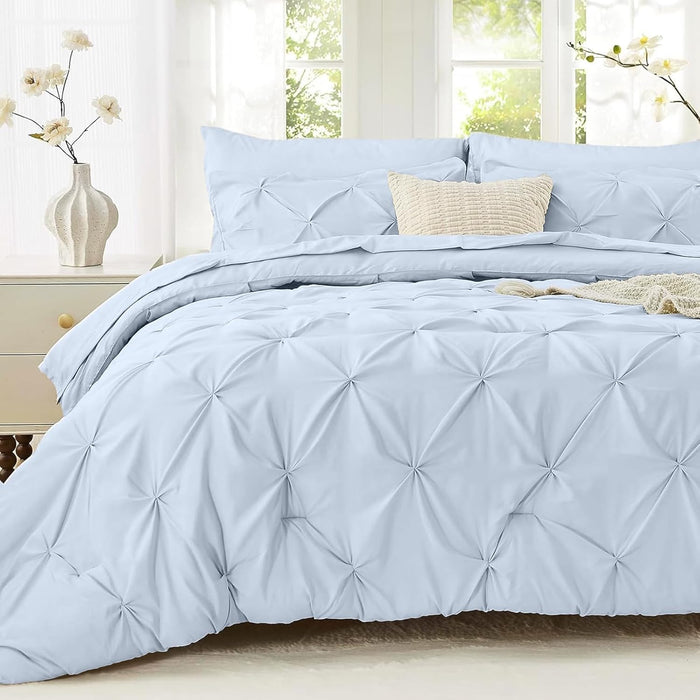 Sasttie Twin XL Comforter Set, 5-Piece Bed in a Bag, Pintuck Bedding Sets for All Season, Includes Comforter, Flat Sheet, Fitted Sheet, Pillowcase and Pillowsham, Mint