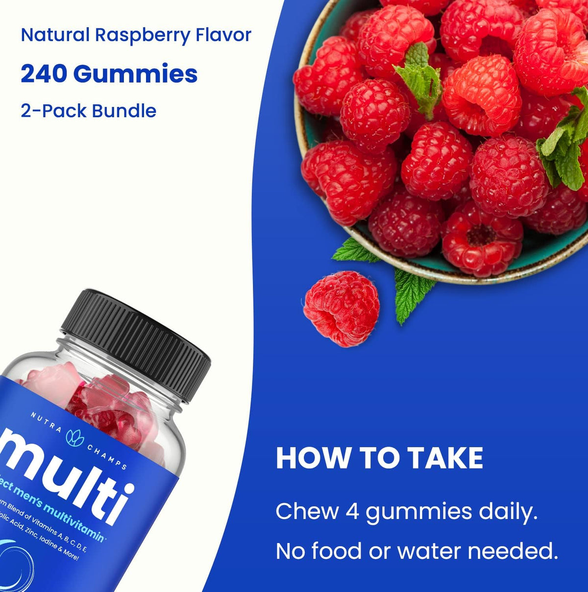 NutraChamps Multivitamin for Men, 240 Count, Vitamins A, B, C, D, E, Biotin, Zinc, Mens Gummy Multivitamins Supplement, Chewable Daily Multi Gummy Vitamins for Men (Pack of 2)