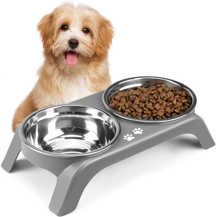 COMESOON Elevated Dog Bowls, 4 Height Adjustable Raised Bowl Stand with 2 Thick 50oz Stainless Steel Food Bowls Non-Slip Feeder Adjusts to 3.7'', 9.2'', 10.75'', 12.36'' Black, (DB-W01)