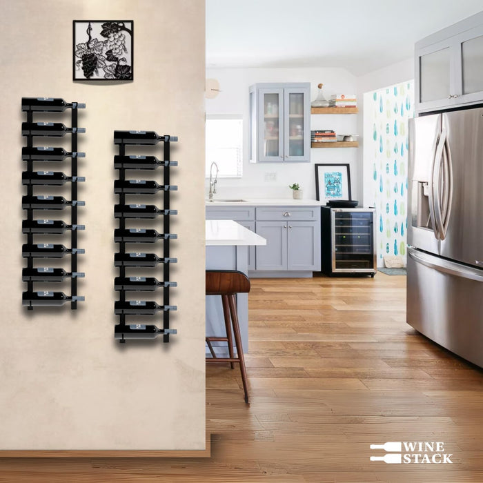 9-Bottle Black Metal Wall Mounted Wine Rack – Modern Industrial Wine Bottle Storage Organizer for Home Bar, Kitchen, Dining Area & Wine Cellar
