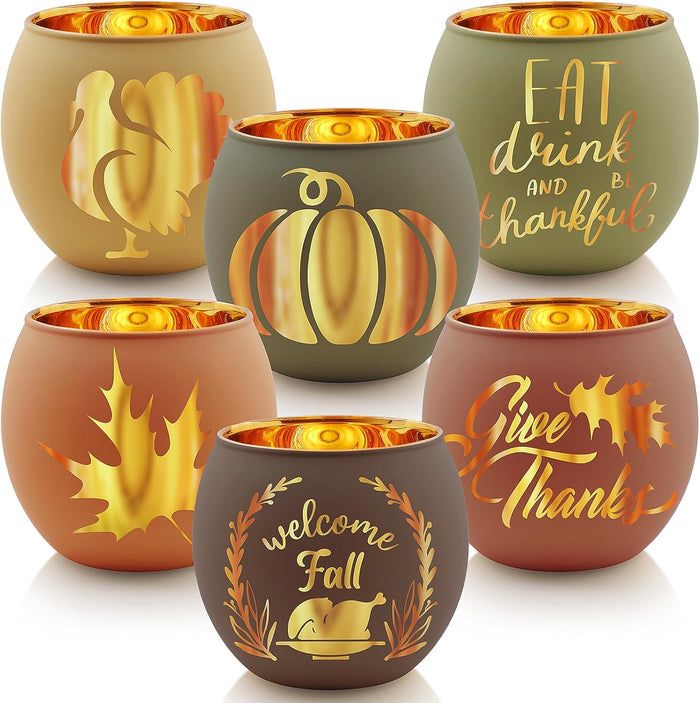 Halloween Table Decor Set of 6, Jack O Lanterns Black Glass Votive Tealight Candle Holders, Halloween Decorations Indoor Party Mantel Coffe Table Centerpiece Decor