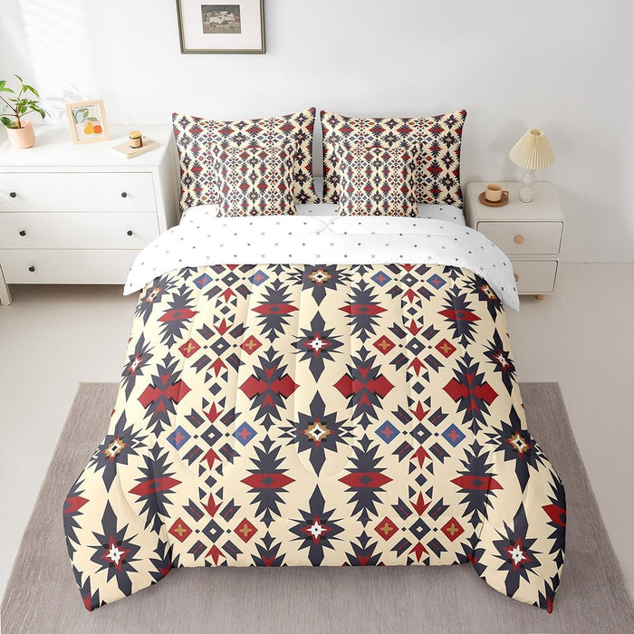Feelyou Western Bohemian Bed Set Boys Girls Twin Size Nordic Style 7 Pieces Beeding Set Ultra Soft Native American Design Boho Bed in a Bag with Comforter, Sheets, Pillowcases Tribe
