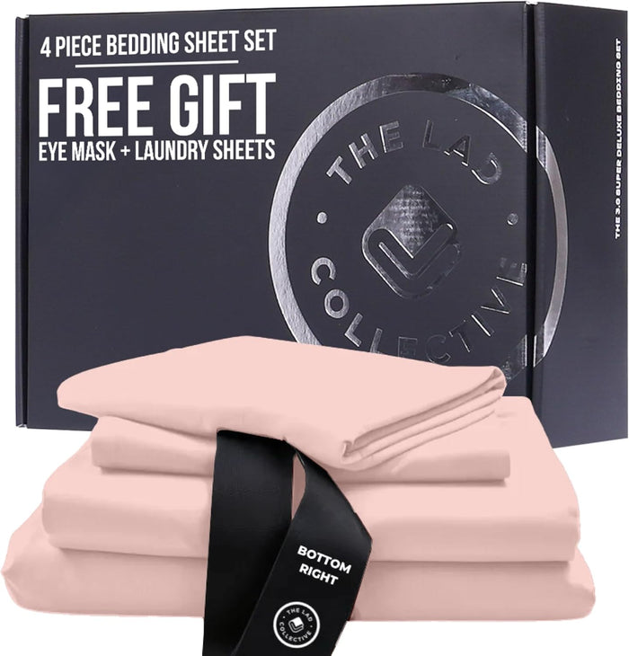THE LAD COLLECTIVE 3.0 Queen Bedding Set - Queen Bedding Sets - 4-Piece Bedset w/Fitted Sheet, Top Sheet & 2 Standard Pillowcases [Duvet Not Included] - Bamboo-Cotton - Atlantic [Navy Blue]