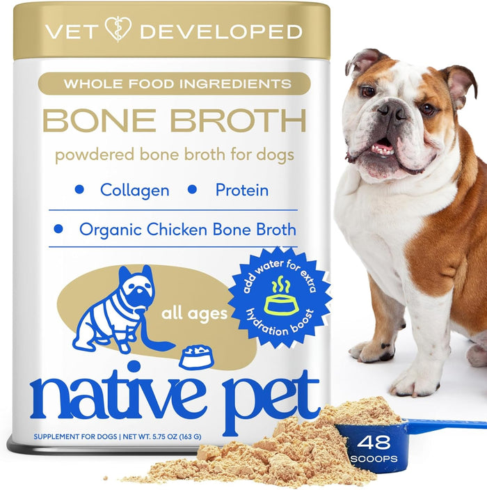 Native Pet Bone Broth for Dogs - Made with Real Beef Bone Broth, Dog Food Toppers for Picky Eaters - Provides Extra Hydration & Nutrition for Joint Strength, Immunity & Heart Health-48 Scoops