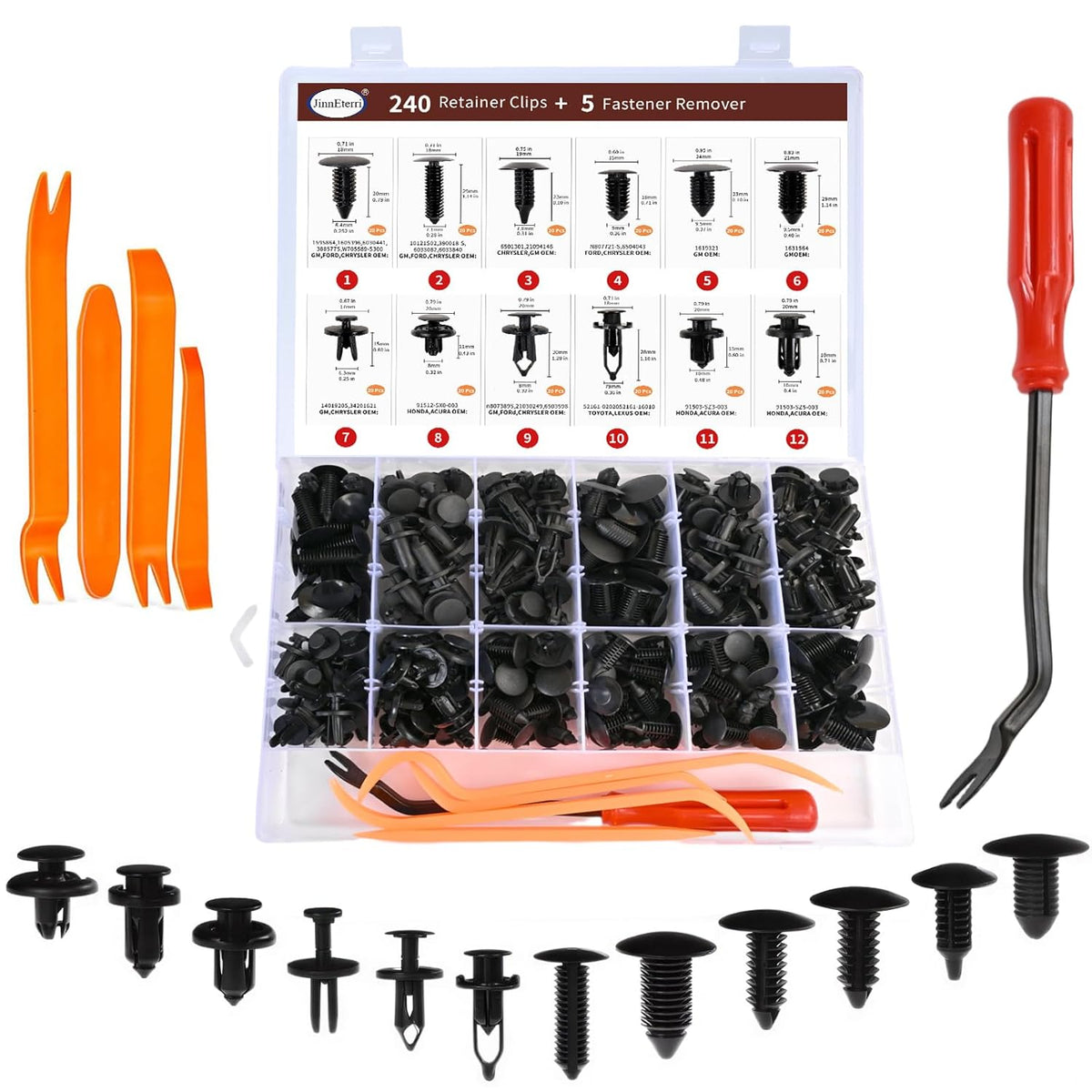 240PCS Bumper Clips - Plastic Rivets Push Fasteners Set for Car, Most Popular Sizes for Door Trim, Panel, Fender - Compatible with GM, Ford, Toyota, Honda, Chrysler