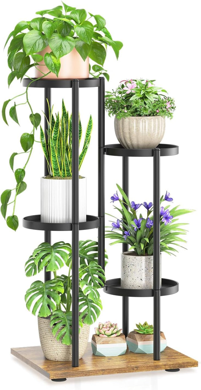 LASZOLA Black 3 Tiered Wood Plant Stand Indoor for Larger Heavy Duty Planter, Sturdy Multi Level Vertical Flowers Racks for Narrow Inside Floor, Decorate Shelving for Hold House Tree, Space Saving