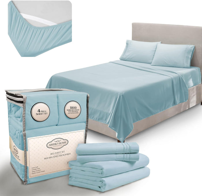 Queen Sheet Set - Elastic Corner Straps - Soft Cooling Sheets - Luxury Hotel Bed Sheet - Deep Pockets Microfiber Bedsheet - Bedding Sheets & Pillowcases - 4 Piece (Queen Size, Gray)