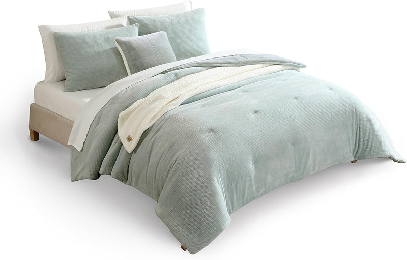 UGG Full/Queen Comforter Set 5 Piece Bed in a Bag with Throw Blanket, Decorative Pillow, Shams, Reversible Hypoallergenic Washable Luxury Warm Fluffy Bedding Set, Brown Birch (Remina)